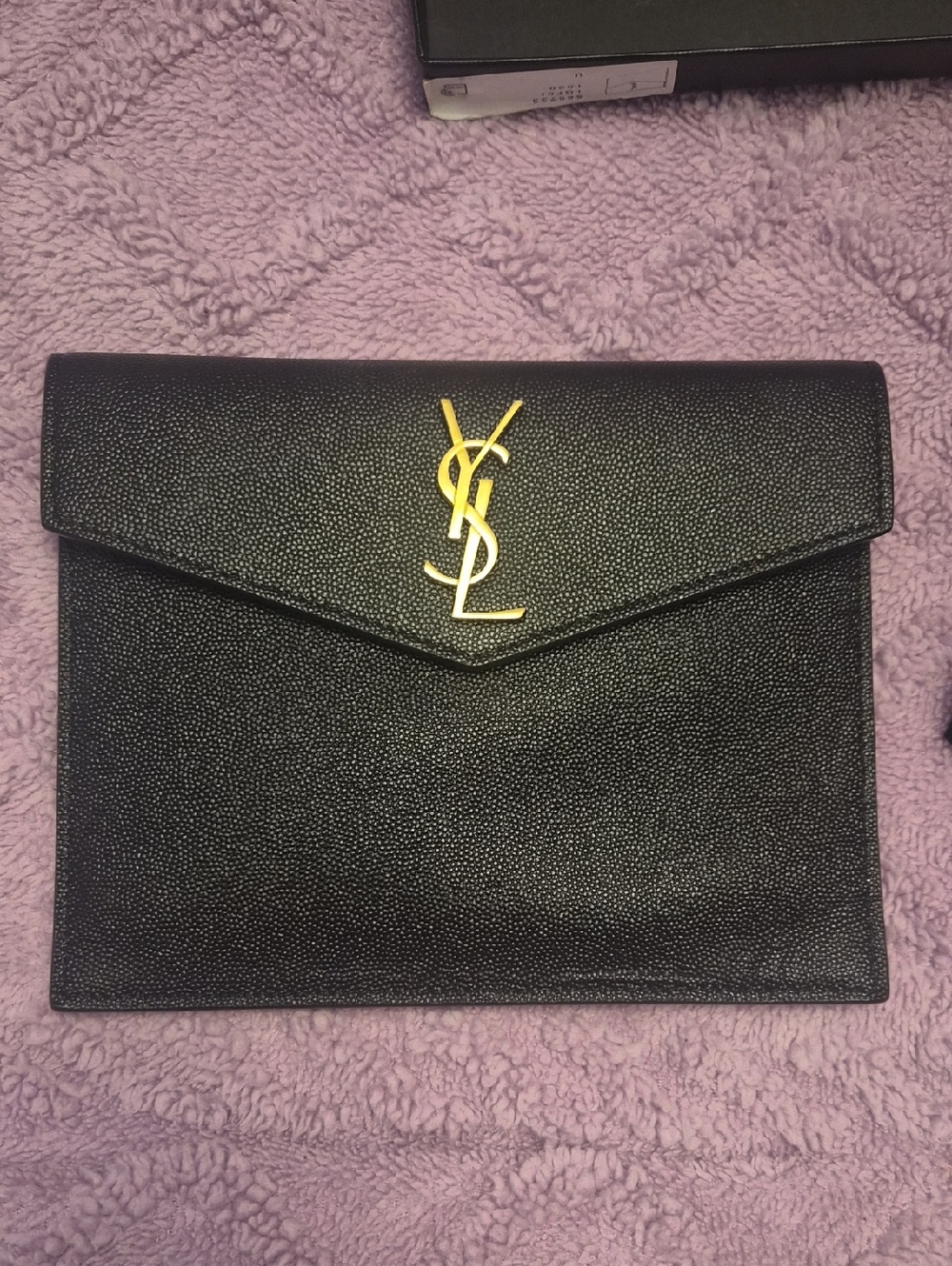 YSL Small Black UpTown Clutch with Gold Logo